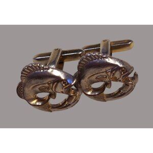 Vintage 1940s Hickok Gold Toned Bass Fish Cufflinks B01 E